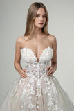 Champagne Tulle Lace Elegant Wedding Dresses Strapless Bridal Gowns WD712-Pgmdress