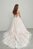 Champagne Tulle Lace Elegant Wedding Dresses Strapless Bridal Gowns WD712-Pgmdress