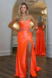 Charming Mermaid Scoop Neck Orange Long Prom Dress With Slit PSK613-Pgmdress