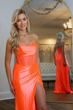 Charming Mermaid Scoop Neck Orange Long Prom Dress With Slit PSK613-Pgmdress