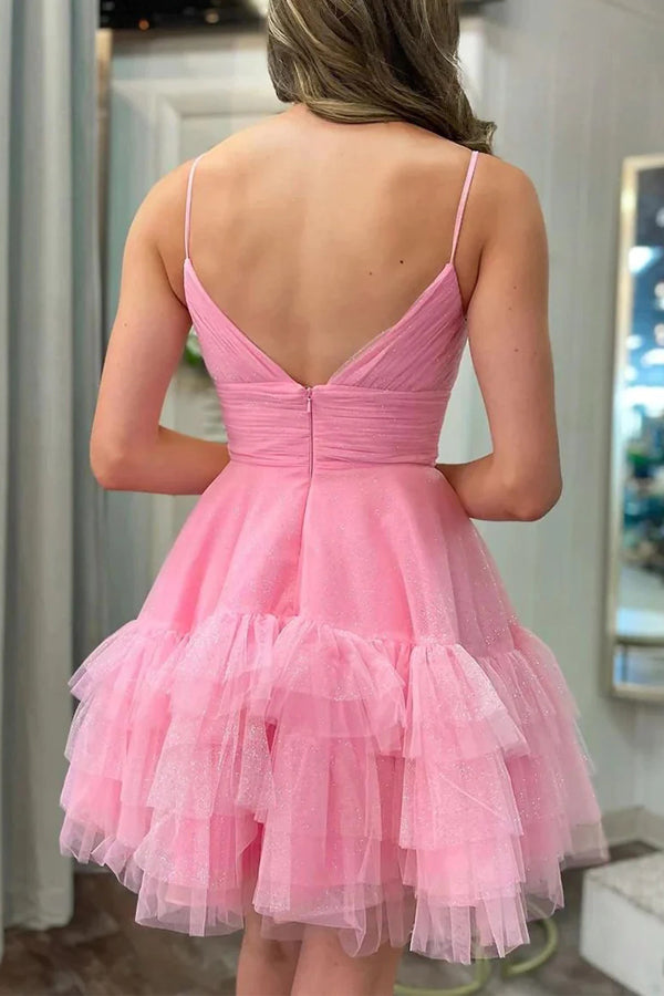 Pink Tight Homecoming Dresses Spaghetti Straps Mini Party Dresses – Pgmdress