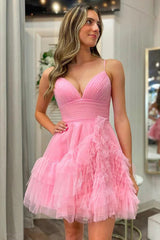Pink Tight Homecoming Dresses Spaghetti Straps Mini Party Dresses – Pgmdress
