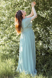 Dusty Sage V-Neck Maternity Bridesmaid Dress with Flared Sleeves BD129-Pgmdress