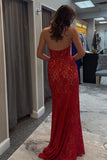 Elegant Halter Lace Applique Mermaid Red Prom Dress with Slit PSK702-Pgmdress