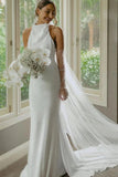 Elegant Mermaid Halter Modest Wedding Dress Simple Bridal Gown WD738