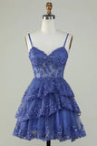 Glitter Lace Corset Ruffle Tiered Lavender Homecoming Dress PD503