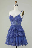 Glitter Lace Corset Ruffle Tiered Lavender Homecoming Dress PD503