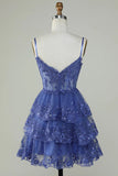 Glitter Lace Corset Ruffle Tiered Lavender Homecoming Dress PD503