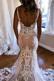 Gorgeous Mermaid Champagne Wedding Dress With Appliques WD731-Pgmdress