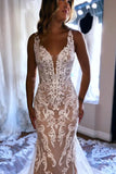 Gorgeous Mermaid Champagne Wedding Dress With Appliques WD731-Pgmdress