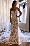 Gorgeous Mermaid Champagne Wedding Dress With Appliques WD732