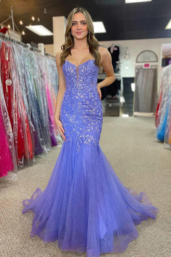 Blue Sequin Feather Back Mermaid Sparkly Long Prom Dress with Slit –  Pgmdress
