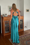 Halter V-Neck Pleated Satin Sleeveless Green Long Prom Dress PSK638-Pgmdress