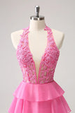 Hot Pink A Line Strapless Tiered Corset Cute Homecoming Dress PD551-Pgmdress