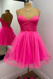 Hot Pink Lace-Up A-Line Homecoming Dress Short Party Dress  PD533-Pgmdress