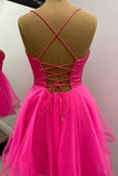 Hot Pink Lace-Up A-Line Homecoming Dress Short Party Dress  PD533-Pgmdress