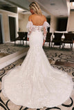 Ivory Floral Trumpet Wedding Dress with Detachable Sleeves WD723-Pgmdress