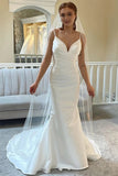 Ivory Spaghetti Strap Backless Trumpet Wedding Dress WD722-Pgmdress