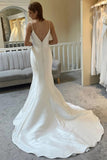 Ivory Spaghetti Strap Backless Trumpet Wedding Dress WD722-Pgmdress