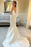 Ivory Spaghetti Strap Backless Trumpet Wedding Dress WD722-Pgmdress