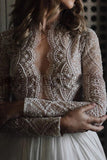 Lace Beading A-Line Tulle Long Sleeves Wedding Dress WD777-Pgmdress