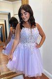 A-line Appliques Lace-Up Tulle Lavender Homecoming Dress PD508-Pgmdress