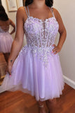 A-line Appliques Lace-Up Tulle Lavender Homecoming Dress PD508-Pgmdress