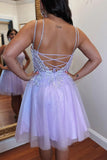 A-line Appliques Lace-Up Tulle Lavender Homecoming Dress PD508-Pgmdress