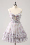 Lilac Floral Homecoming Dress Cute Homecoming Dress With Hole PD561-Pgmdress