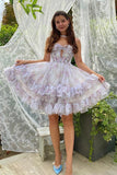 Lilac Floral Homecoming Dress Cute Homecoming Dress With Hole PD561-Pgmdress