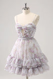 Lilac Floral Homecoming Dress Cute Homecoming Dress With Hole PD561-Pgmdress