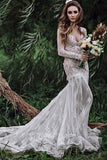 Mermaid Backless Long sleeves Lace Bohemian Wedding Dresses WD733-Pgmdress