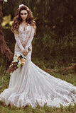 Mermaid Backless Long sleeves Lace Bohemian Wedding Dresses WD733-Pgmdress