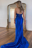 Mermaid One Shoulder Black Long Satin Prom Dress With Split PSK676-Pgmdress