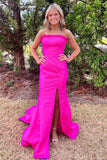 Mermaid Ruffle Strapless Hot Pink Prom Dress With Split PSK701-Pgmdress