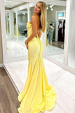 Mermaid Ruffles Strapless Yellow Long Prom Dress with Slit PSK704-Pgmdress