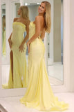 Mermaid Ruffles Strapless Yellow Long Prom Dress with Slit PSK704-Pgmdress