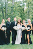 Mermaid Satin Sleeveless Black Long Bridesmaid Dress with Slit BD144-Pgmdress