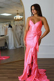 Mermaid Spaghetti Straps Corset Pink Long Prom Dress with Slit PSK617-Pgmdress