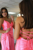 Mermaid Spaghetti Straps Corset Pink Long Prom Dress with Slit PSK617-Pgmdress