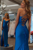 Mermaid Spaghetti Straps Royal Blue Prom Dress With Split PSK687-Pgmdress