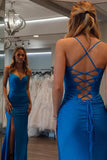 Mermaid Spaghetti Straps Royal Blue Prom Dress With Split PSK687-Pgmdress