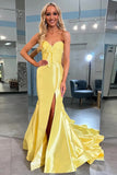 Mermaid Strapless Bow Yellow Long Prom Dress Party Dress PSK670