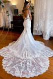 Mermaid Straps Chapel Train Boho Wedding Dress With Appliques WD767-Pgmdress