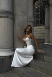 Mermaid Sweetheart Neck Corset Satin White Long Prom Dress PSK659-Pgmdress