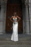 Mermaid Sweetheart Neck Corset Satin White Long Prom Dress PSK659-Pgmdress