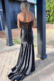 Mermaid Sweetheart Satin Black Long Prom Dress with Beading PSK622-Pgmdress