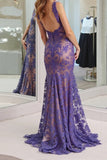 Mermaid V-Neck Backless Purple Prom Dress with Lace PSK678-Pgmdress