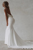 Mermaid V-Neck Elastic White Satin Long Wedding Dress WD769-Pgmdress