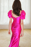 Mermaid V-Neck Short Sleeves Hot Pink Long Prom Dress PSK631-Pgmdress